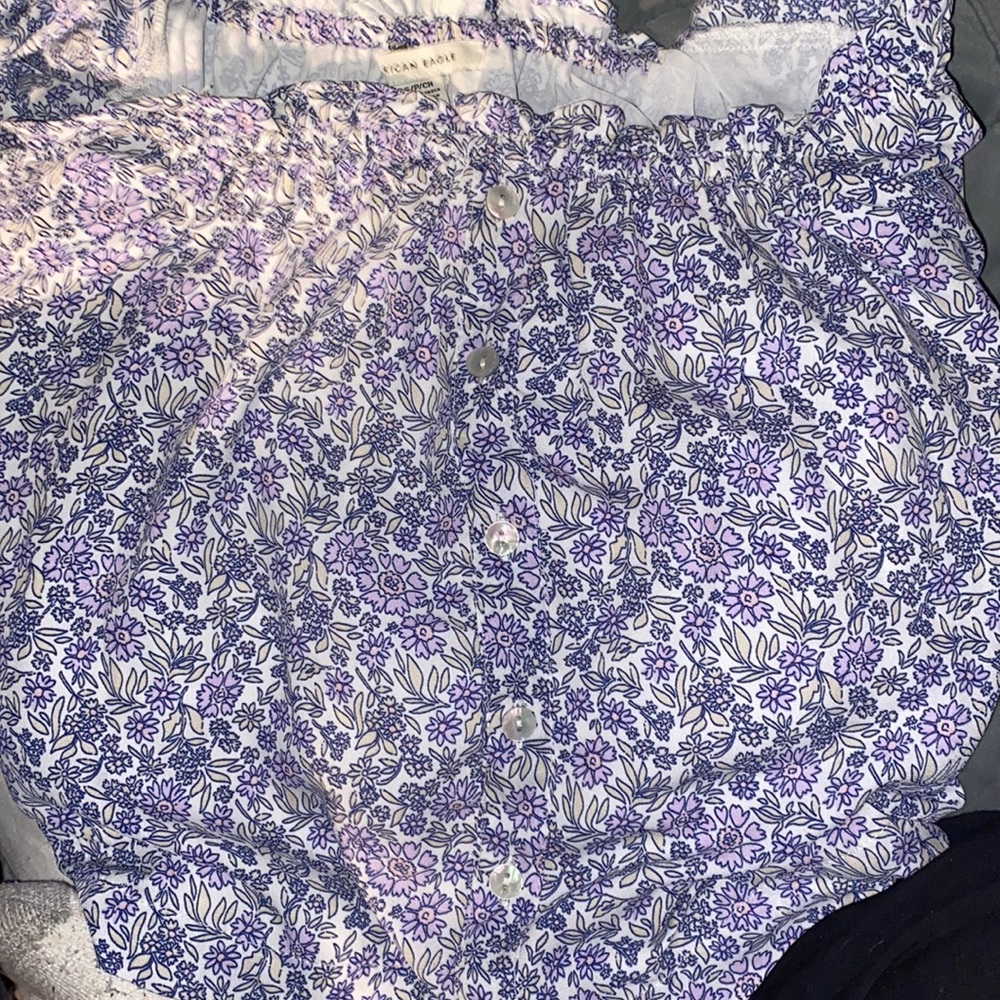 purple and white flowered blouse size small